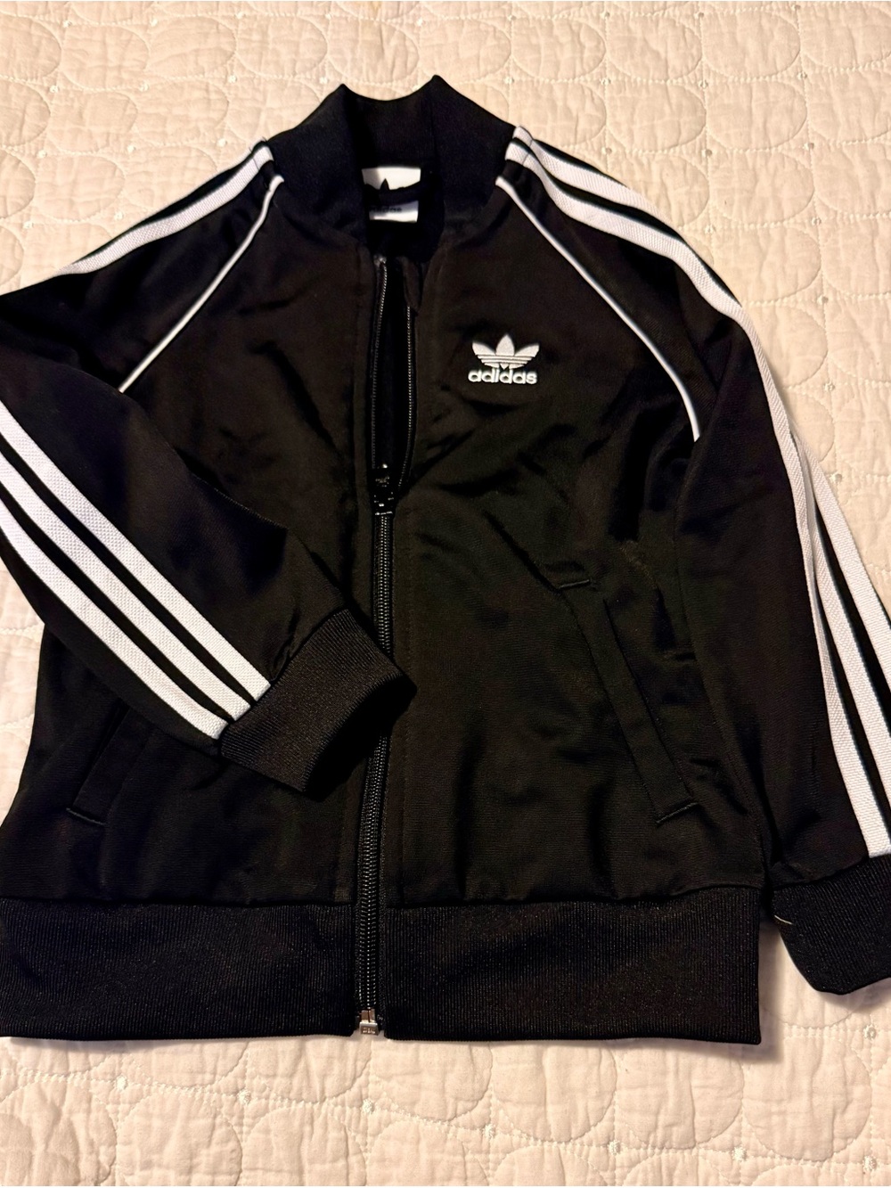 adidas Black Kids Track Jacket with White Stripes